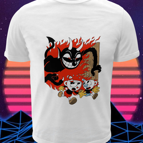 Polera blanca con diseño de Cuphead