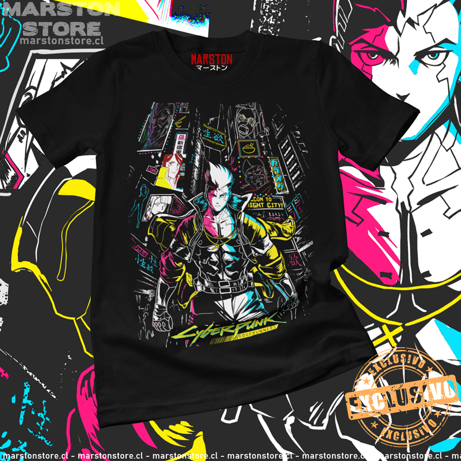 Polera negra de Cyberpunk: Edgerunners con diseño de David Martinez