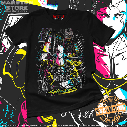 Polera negra de Cyberpunk: Edgerunners con diseño de David Martinez