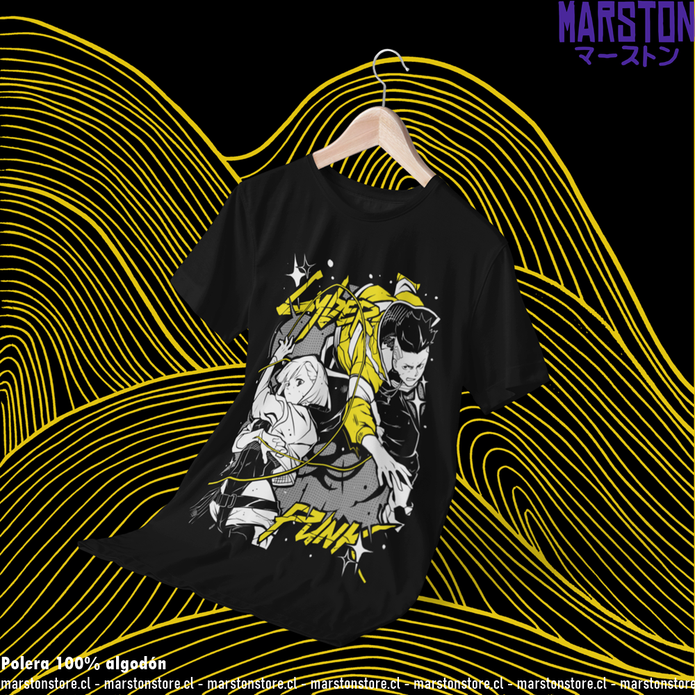 Polera negra de Cyberpunk: Edgerunners con diseño de Lucy Kushinada y David Martinez
