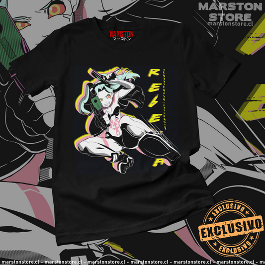 Polera negra de Cyberpunk: Edgerunners con diseño de Rebecca