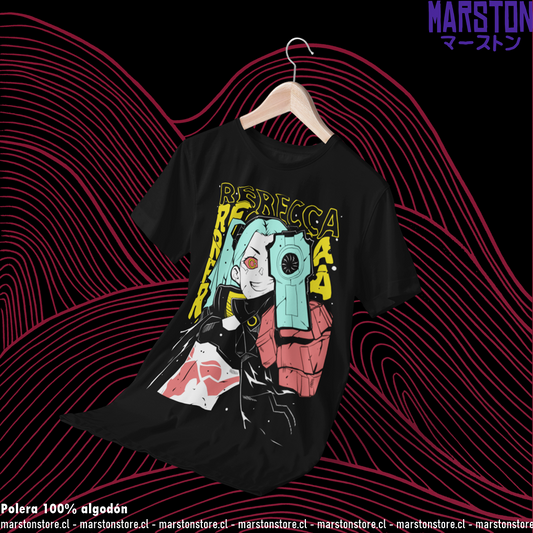 Polera negra de Cyberpunk: Edgerunners con diseño de Rebecca