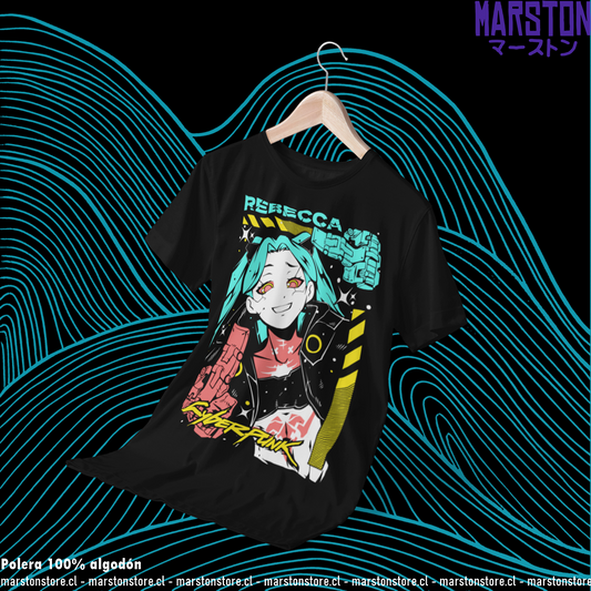 Polera negra de Cyberpunk: Edgerunners con diseño de Rebecca