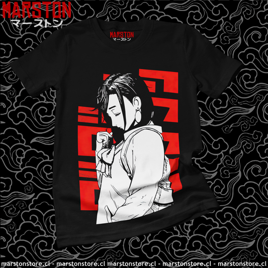 Polera negra Dandadan con diseño de Momo Ayase