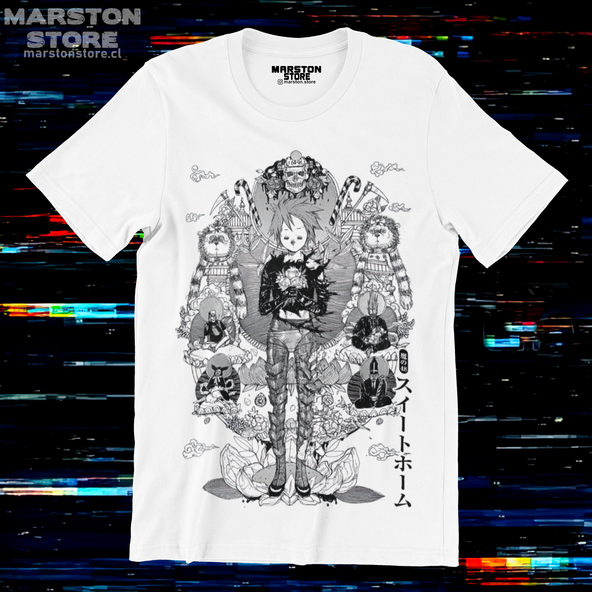 Polera blanca Dorohedoro con diseño inspirado en el anime