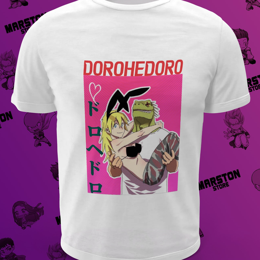 Polera blanca Dorohedoro con diseño inspirado en el anime