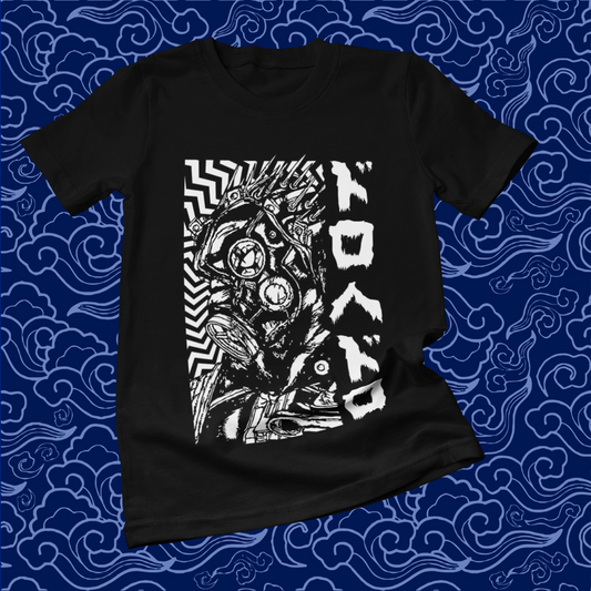 Polera negra Dorohedoro con diseño de Kaiman