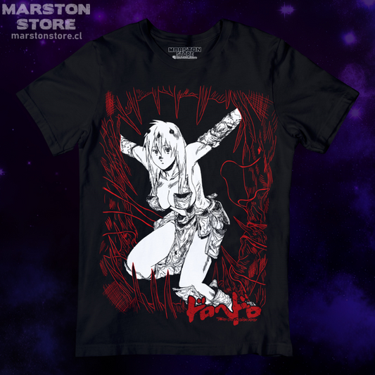 Polera negra Dorohedoro con diseño de Nikaido
