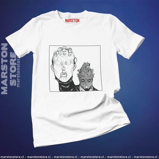 Polera blanca Dorohedoro con diseño de Shin