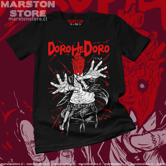 Polera negra Dorohedoro con diseño de Shin