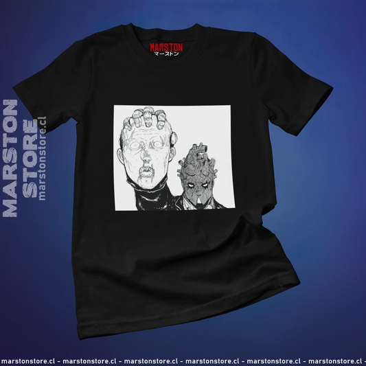Polera negra Dorohedoro con diseño de Shin