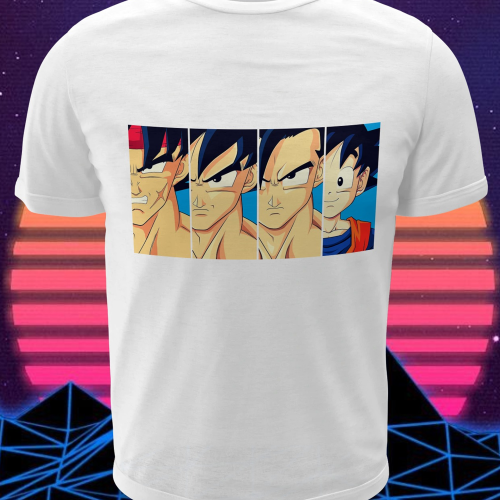 Polera blanca Dragon Ball con Bardock, Goku, Gohan y Goten