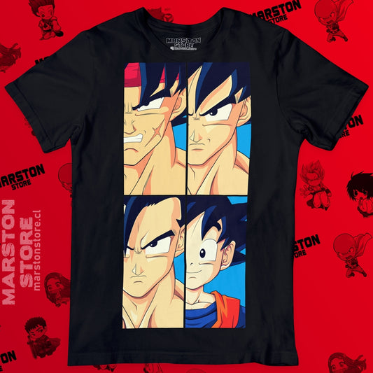 Polera negra Dragon Ball con Bardock, Goku, Gohan y Goten