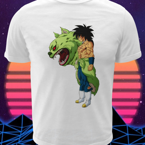 Polera blanca Dragon Ball con diseño de Broly