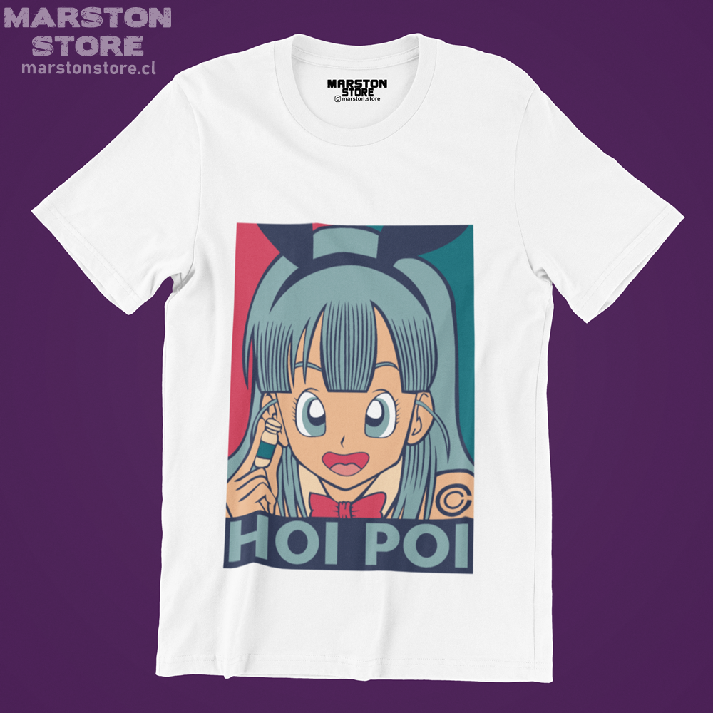 Polera blanca Dragon Ball con diseño de Bulma