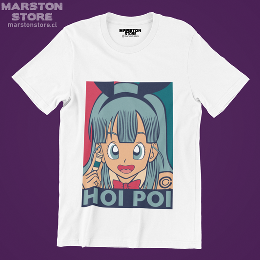 Polera blanca Dragon Ball con diseño de Bulma