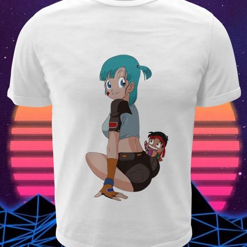 Polera blanca Dragon Ball con Bulma y Yamcha