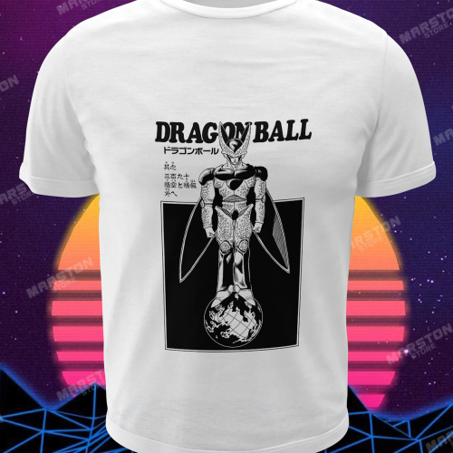 Polera blanca Dragon Ball con diseño de Cell