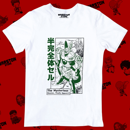 Polera blanca Dragon Ball con diseño de Cell