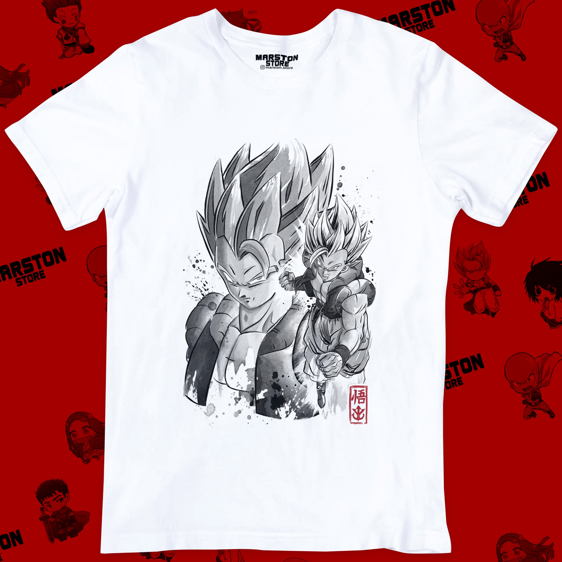 Polera blanca Dragon Ball con diseño de Gogeta