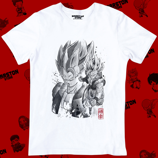 Polera blanca Dragon Ball con diseño de Gogeta