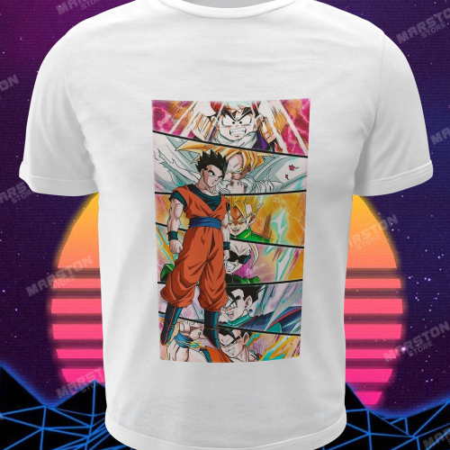 Polera blanca Dragon Ball con diseño de Gohan