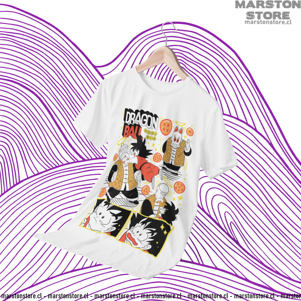 Polera blanca Dragon Ball con Goku y Abuelo Gohan