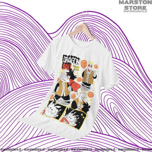 Polera blanca Dragon Ball con Goku y Abuelo Gohan