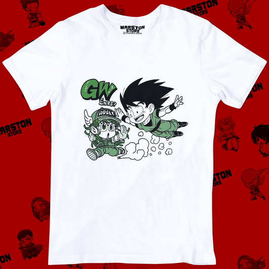 Polera blanca Dragon Ball con Goku y Arale