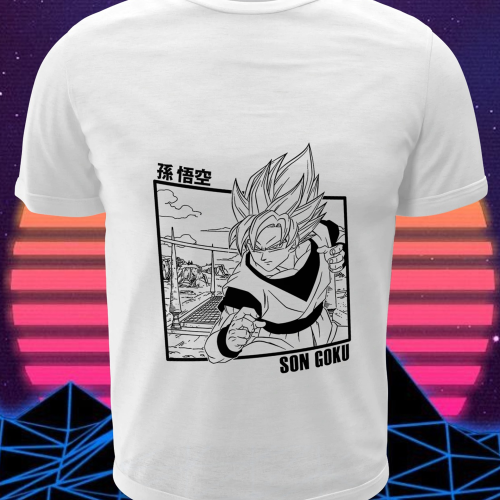 Polera blanca Dragon Ball con diseño de Goku