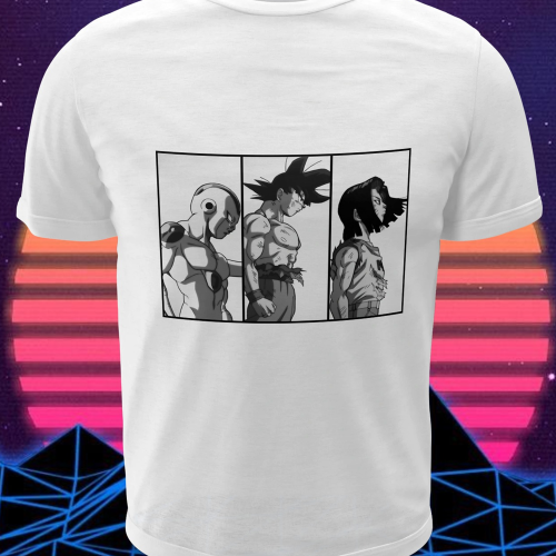 Polera blanca Dragon Ball con Goku, Freezer y Androide 17