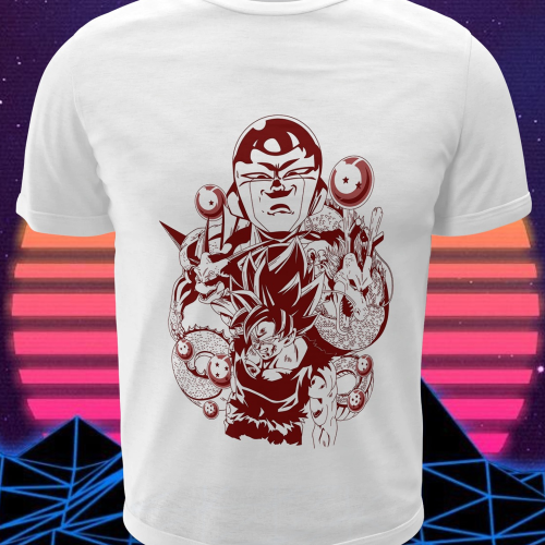 Polera blanca Dragon Ball con Goku, Freezer y Shen Long
