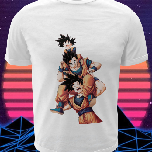 Polera blanca Dragon Ball con Goku, Gohan y Goten