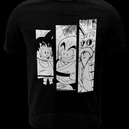 Polera negra Dragon Ball con Goku, Krillin y Maestro Roshi