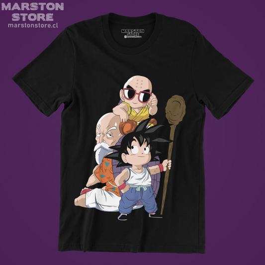 Polera negra Dragon Ball con Goku, Krillin y Maestro Roshi
