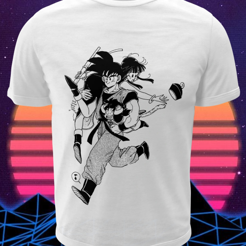 Polera blanca Dragon Ball con Goku, Milk y Gohan
