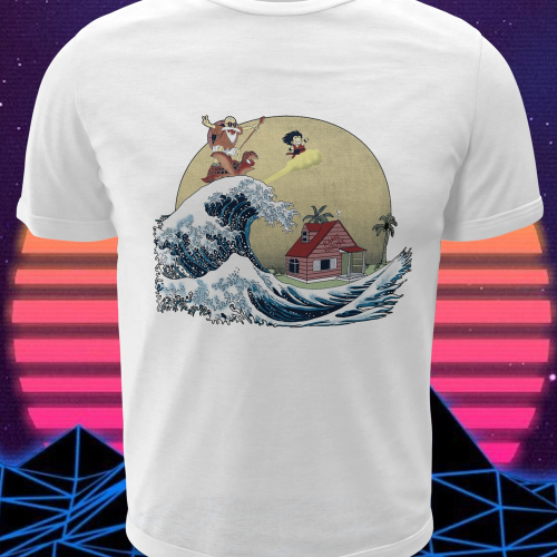 Polera blanca Dragon Ball con Goku y Maestro Roshi