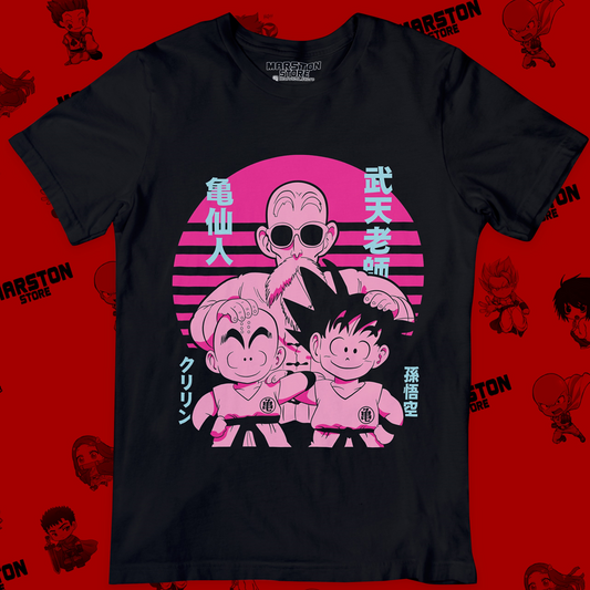Polera negra Dragon Ball con Goku, Maestro Roshi y Krillin