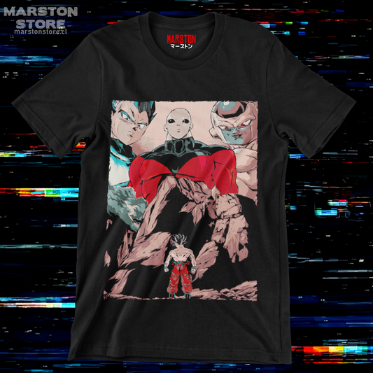 Polera negra Dragon Ball con Goku, Vegeta, Jiren y Freezer