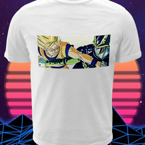 Polera blanca Dragon Ball con Goku vs Cell