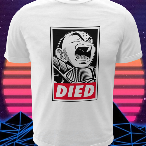Polera blanca Dragon Ball con diseño de Krillin