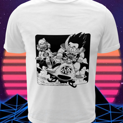 Polera blanca Dragon Ball con Krillin y Goku