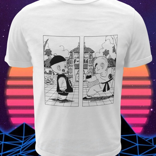 Polera blanca Dragon Ball con Krillin vs Chaos