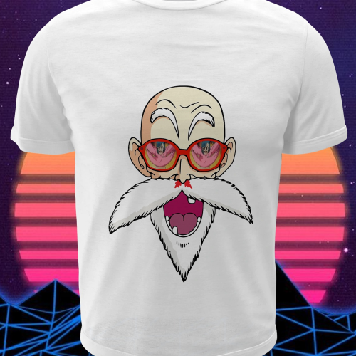 Polera blanca Dragon Ball con diseño de Maestro Roshi