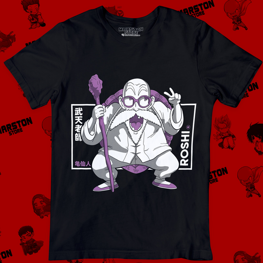 Polera negra Dragon Ball con diseño de Maestro Roshi
