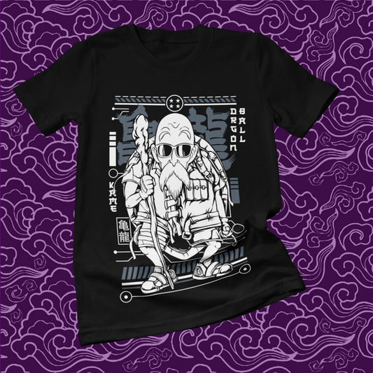 Polera negra Dragon Ball con diseño de Maestro Roshi