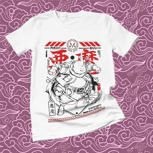 Polera blanca Dragon Ball con diseño de Majin Buu