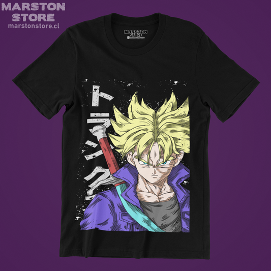 Polera negra Dragon Ball con diseño de Mirai Trunks
