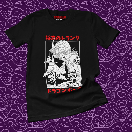 Polera negra Dragon Ball con diseño de Mirai Trunks