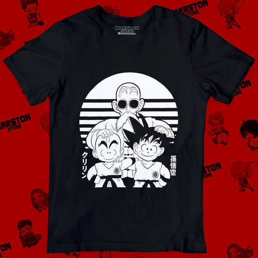 Polera negra Dragon Ball con Maestro Roshi, Goku y Krillin